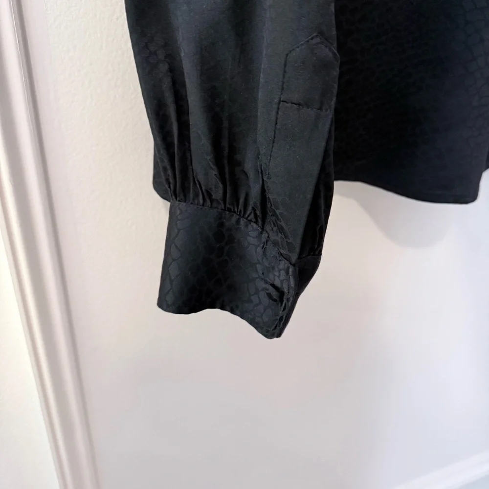 Rachel Zoe Black Animal Print 100% Silk Blouse US10 - Picture 4 of 6